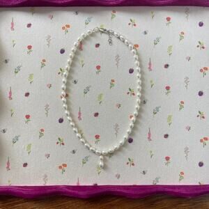 Ross-Simons Genuine Pearl Drop Necklace Sterling Silver Clasps 15.5 in